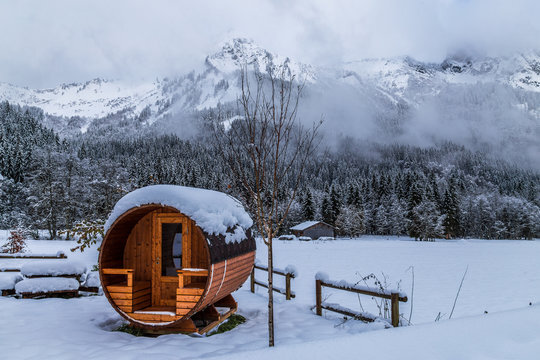 Snowy mountain sauna image